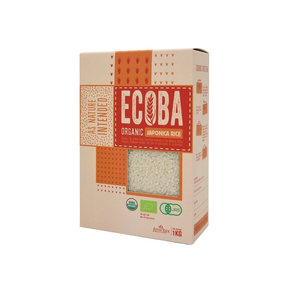 Gạo Japonica Sakura hữu cơ Ecoba 1 kg